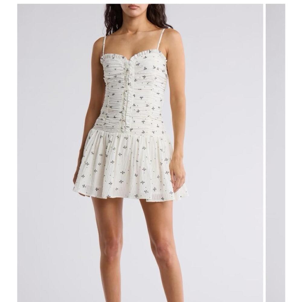 Lush Bow Print Drop Waist Minidress